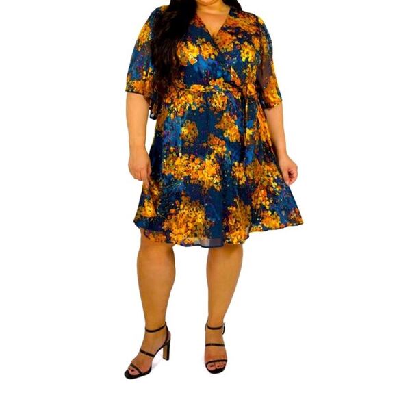 Marée Pour Toi Floral Burnout Faux Wrap Dress Size 20 New with Tag MSRP $199 SOO - Picture 2 of 10